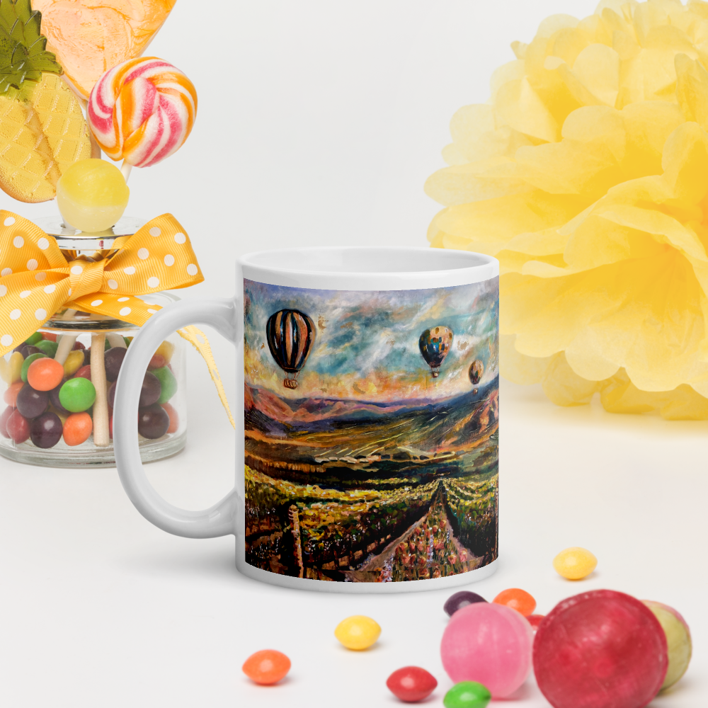 Soaring Over Wine Country White glossy mug