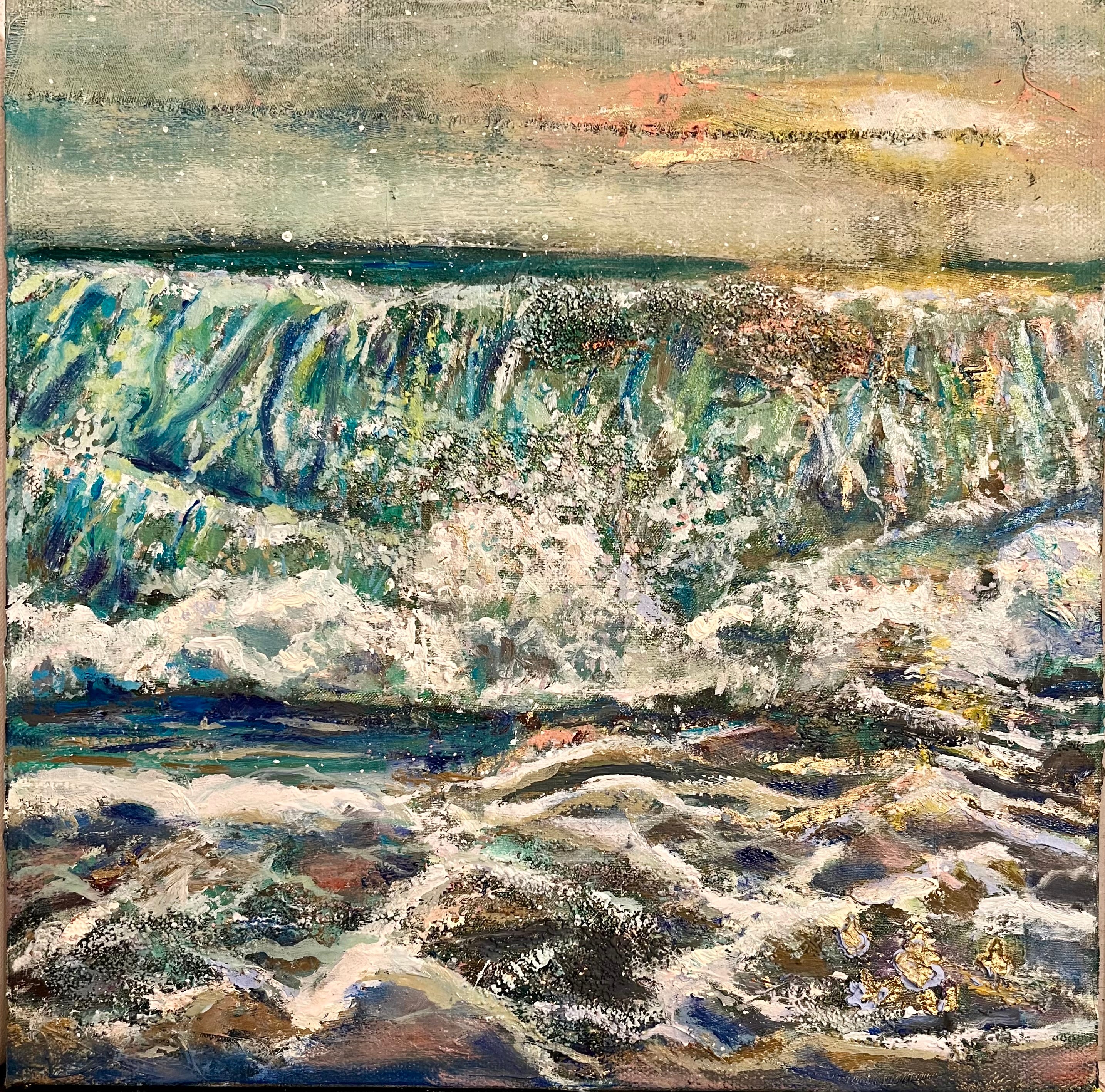 WELCOMING THE WAVE AT SUNSET 12"x12"